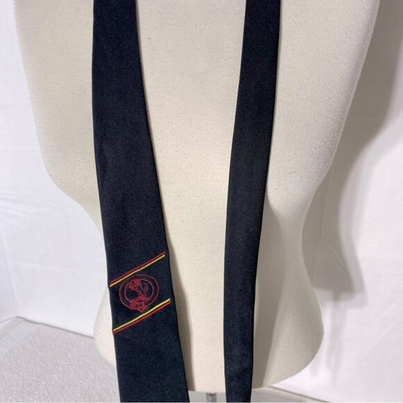 Vintage Black With Red Embroidered Lion Neck Tie - Picture 8 of 10